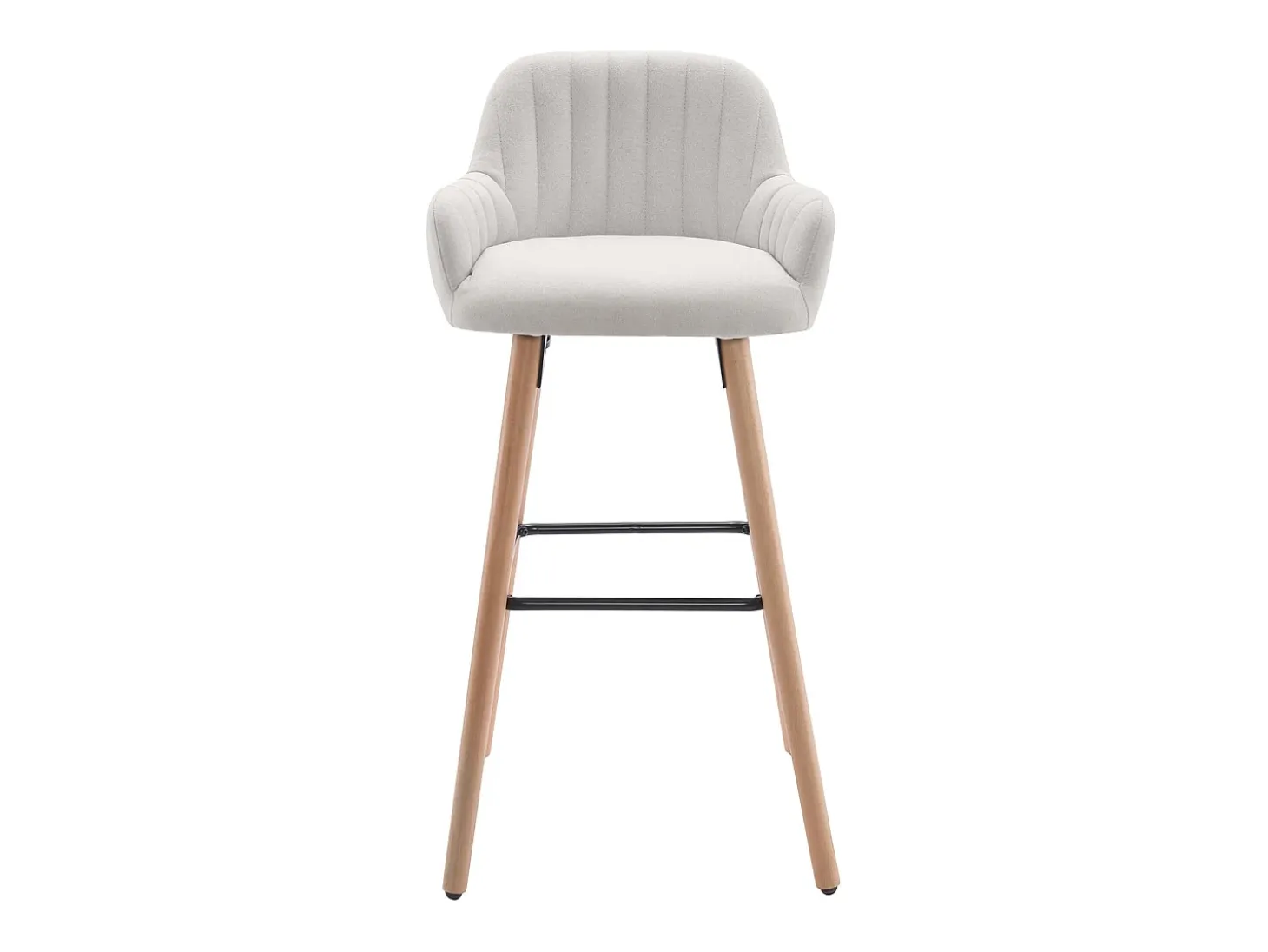 Lote de 2 taburetes de bar de tela y patas de madera de haya - Crema - ELEANA