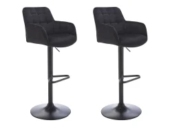 Lote de 2 taburetes de bar de terciopelo y metal - Altura ajustable - Negro - PEGA