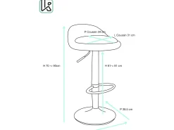 Lote de 2 taburetes de bar para cocina, asiento de cuero sintético, respaldo bajo, giratorio, altura ajustable, base de cromo SATI (gris)