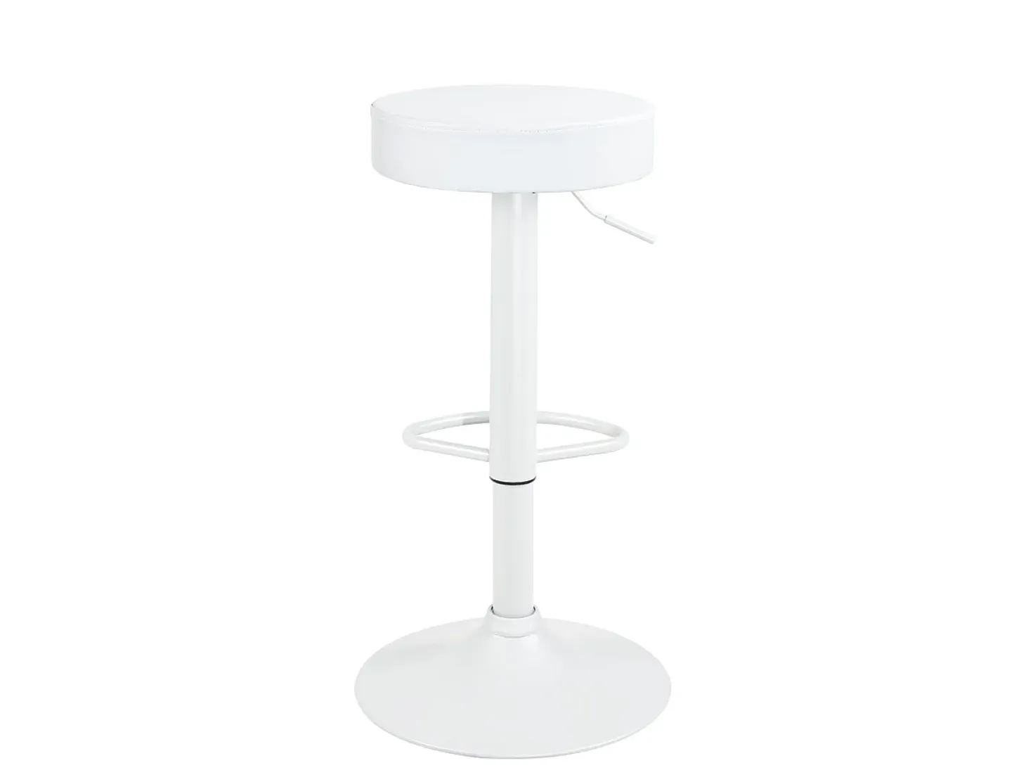 Lote de 2 taburetes de bar redondos blancos, asiento de cuero sintético acolchado, giratorio, altura ajustable YO (blanco total)
