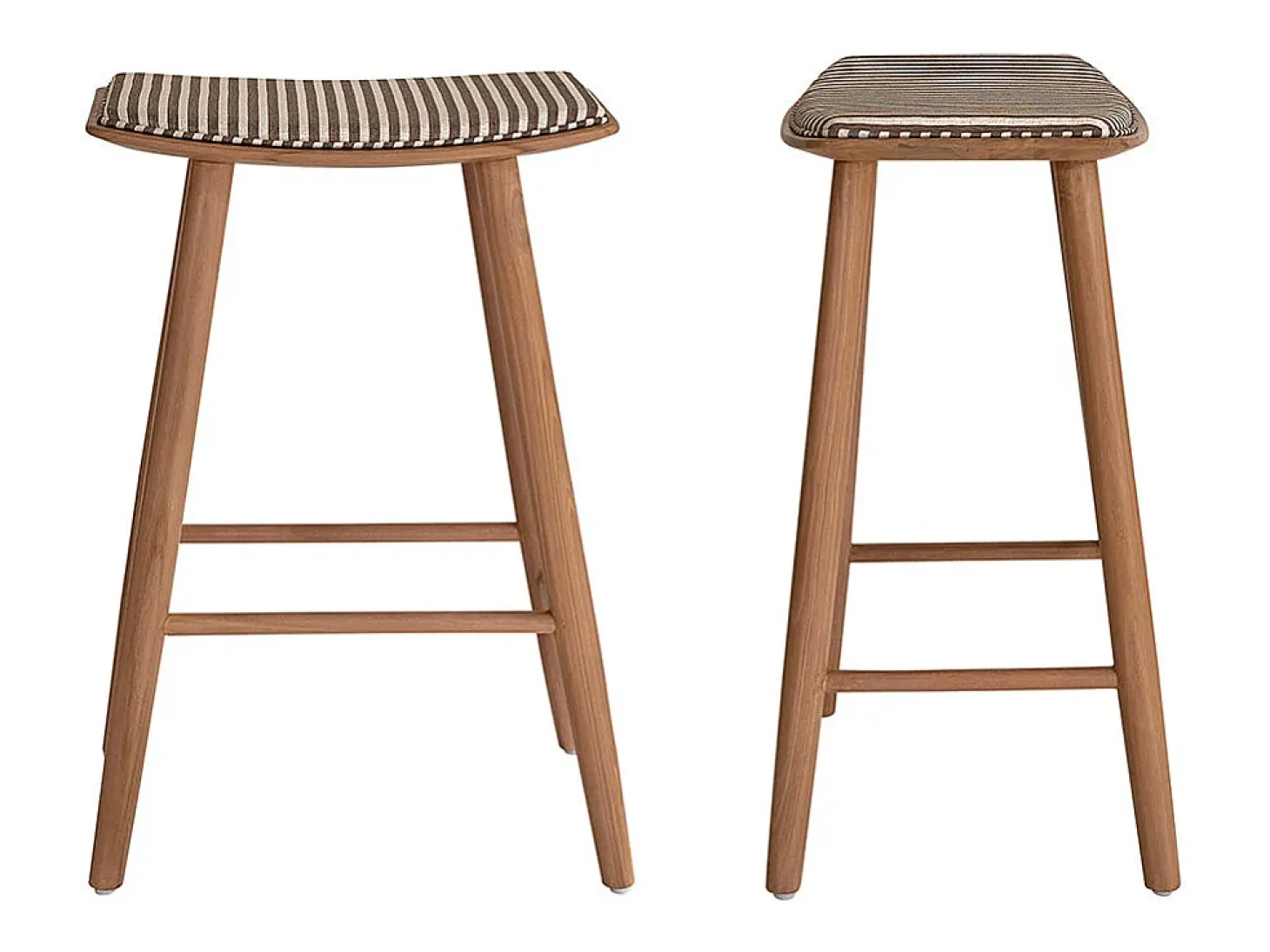 Lote de 2 taburetes de teca maciza con asiento de rayas 65 cm