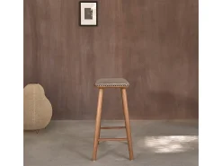 Lote de 2 taburetes de teca maciza con asiento de rayas 65 cm