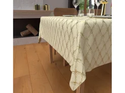 Mantel rectangular festivo antimanchas en puro algodón 160x250 cm CELESTE oro, por Soleil d'Ocre