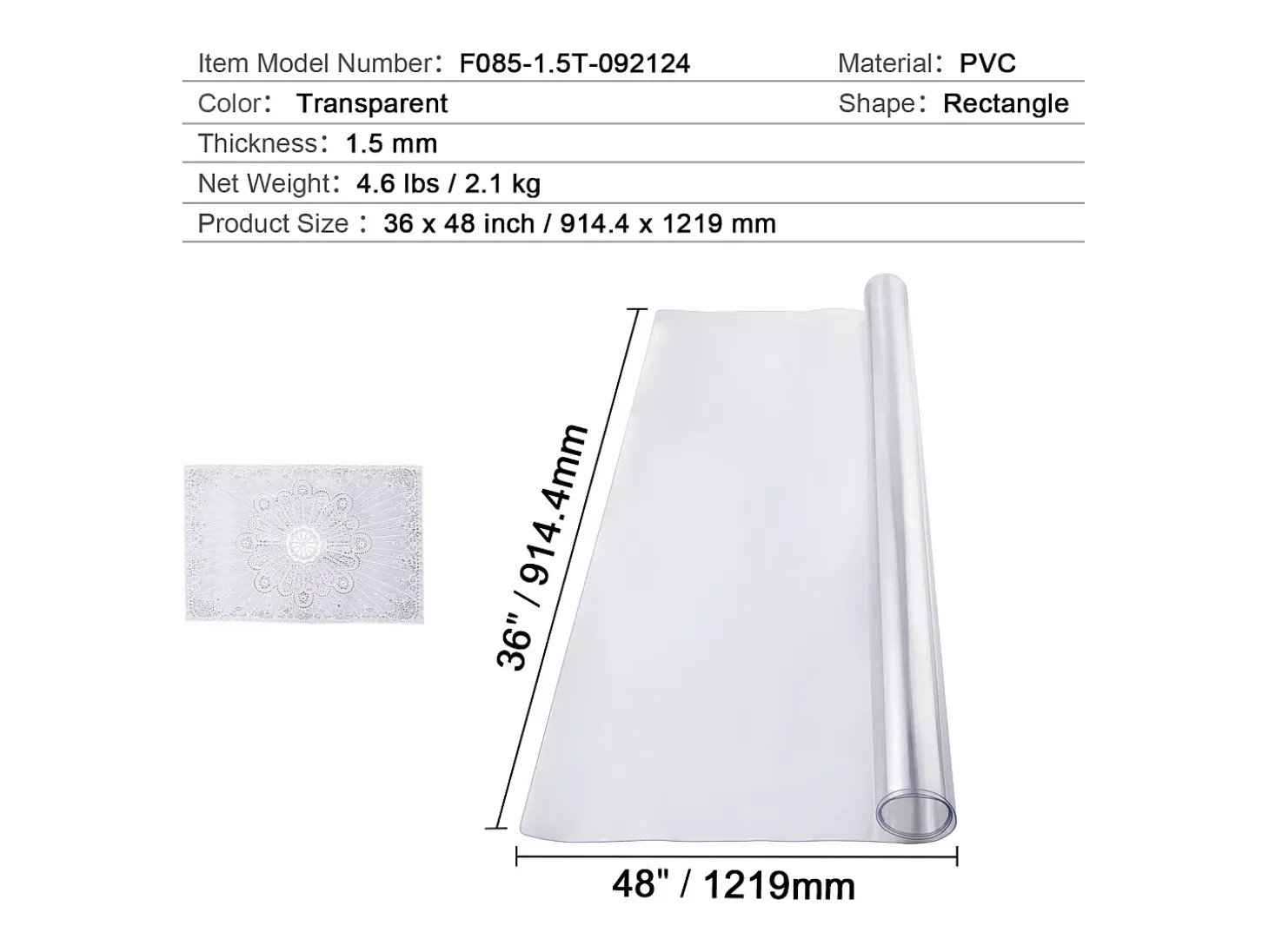 Mantel SucceBuy Protección de Mesa en PVC, 91 X 122 CM, Tapete de Escritorio en Plástico Transparente, 0.15CM de Grosor