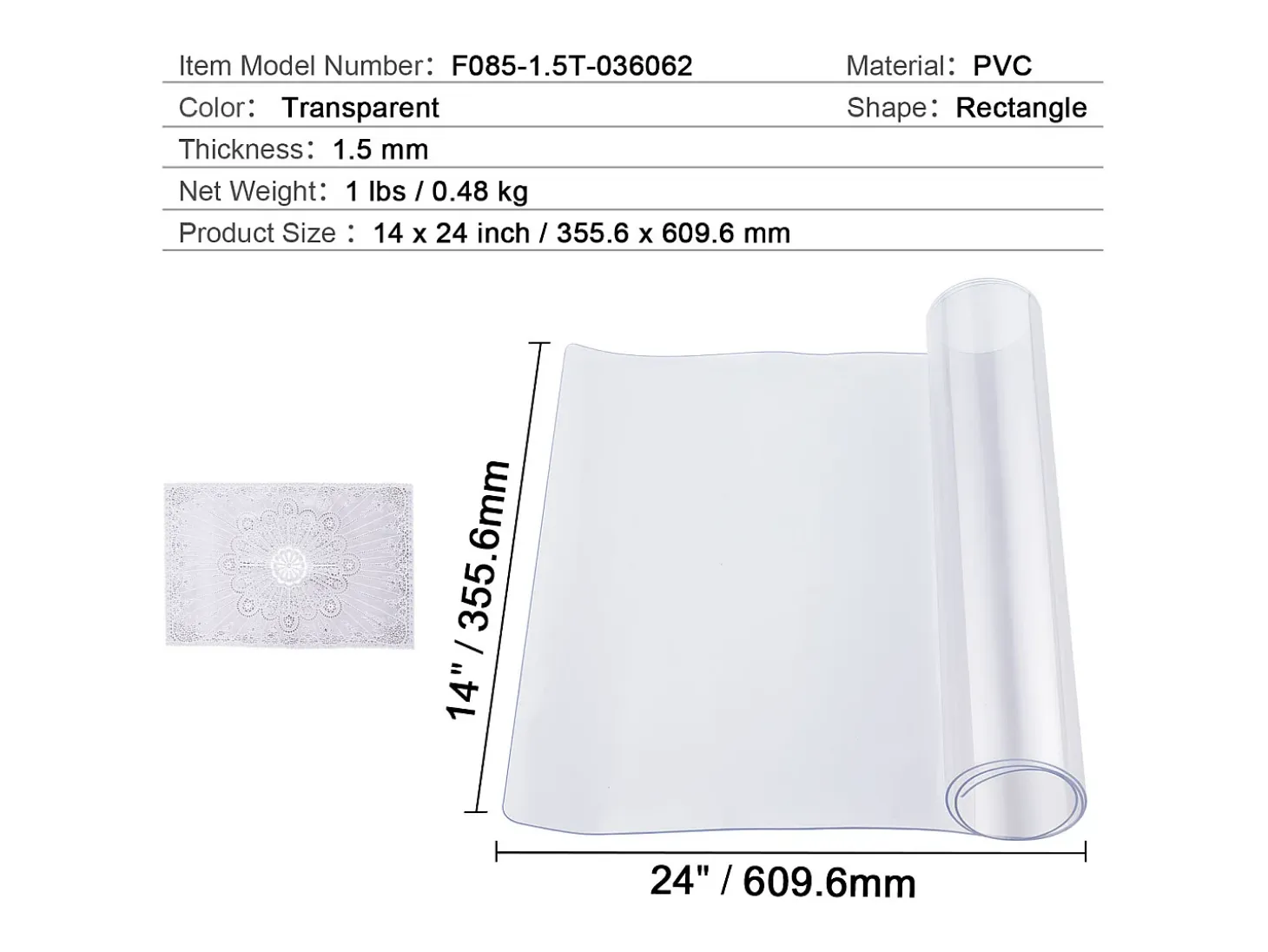 Mantel SucceBuy Protección de Mesa en PVC 35.6 X 61 CM, Tapete de Escritorio en Plástico Transparente, 0.15CM de Grosor