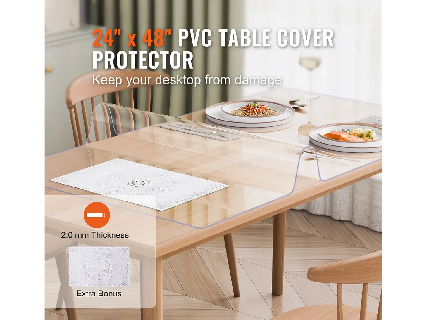 Mantel SucceBuy Protección de Mesa en PVC, 61 X 122 CM, Manguito en Plástico Transparente, 0.2CM de Grosor