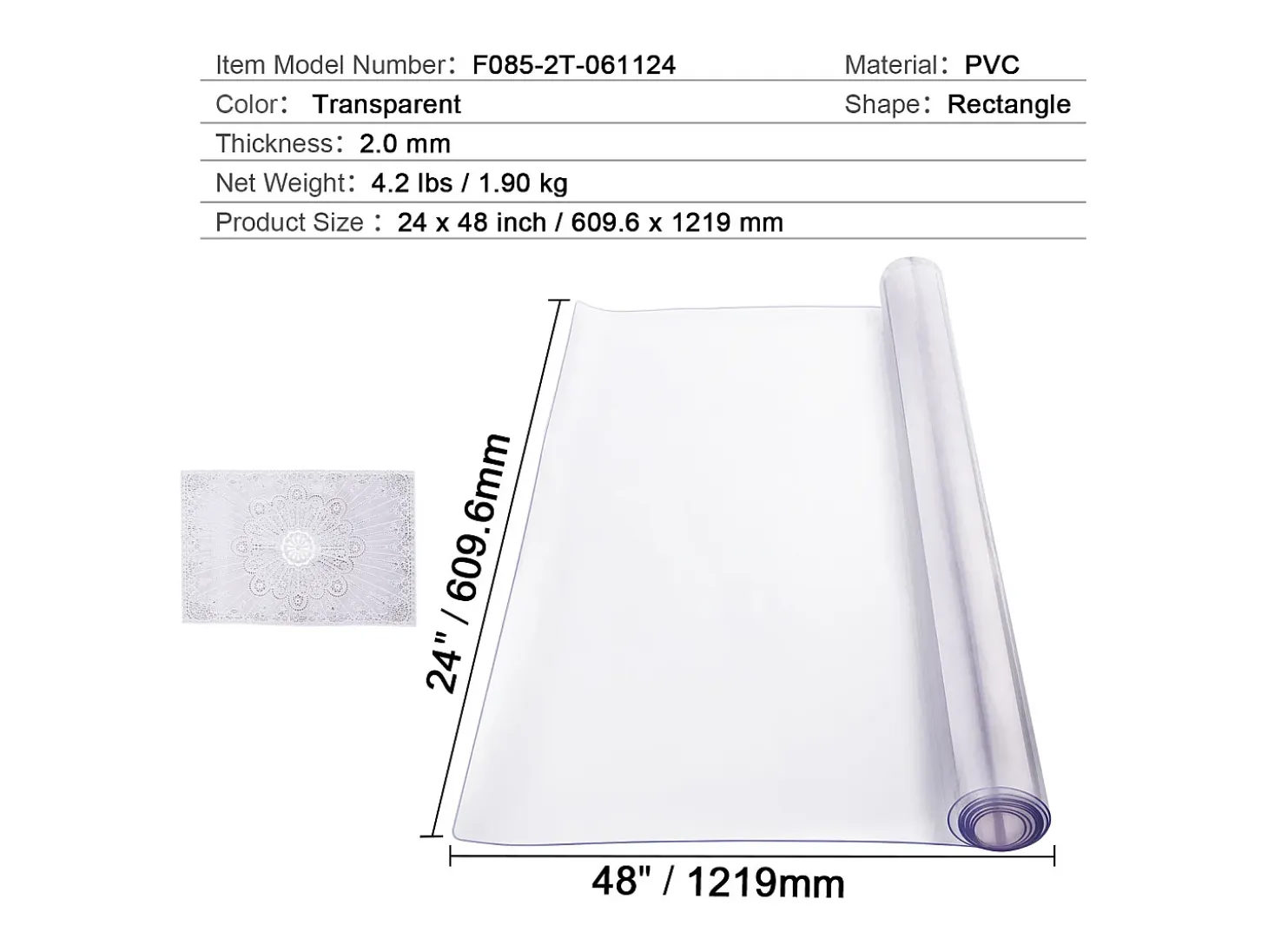 Mantel SucceBuy Protección de Mesa en PVC, 61 X 122 CM, Manguito en Plástico Transparente, 0.2CM de Grosor