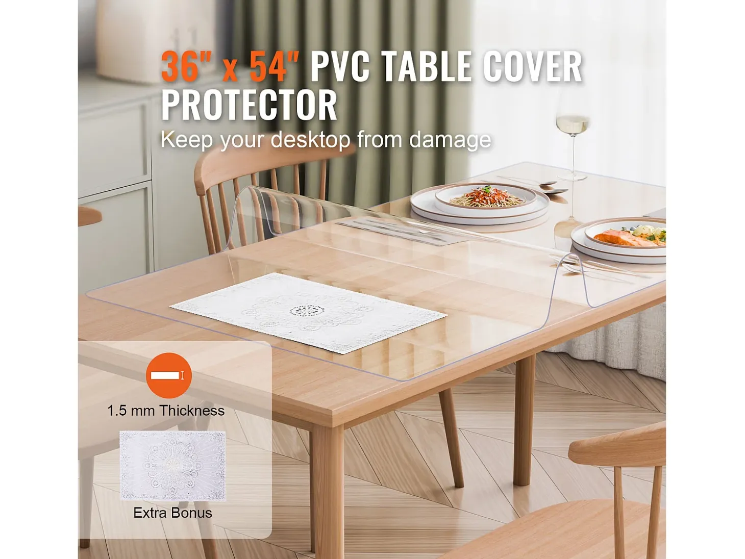 Mantel Transparente SucceBuy Protector de Mesa de PVC, 91 x 137 cm, Protector de Escritorio de Plástico Transparente, 1,5 mm de Grosor