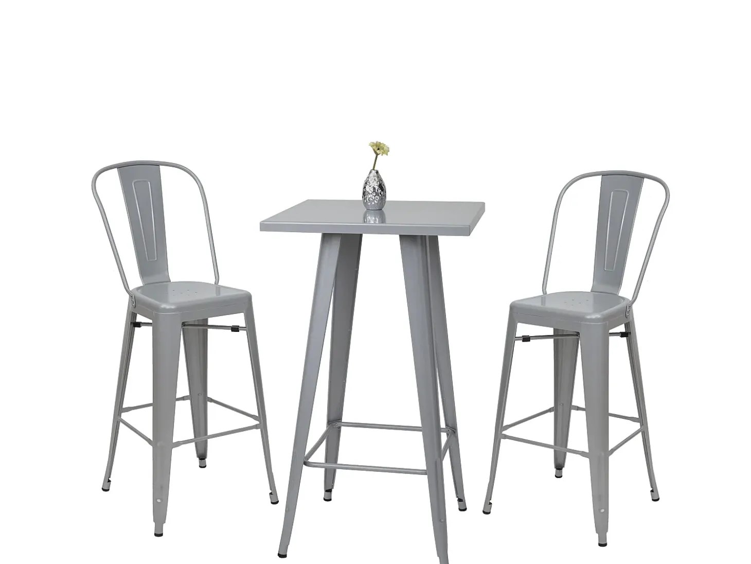 MCW-A73 Juego de mesa de bar de metal (3 piezas), gris