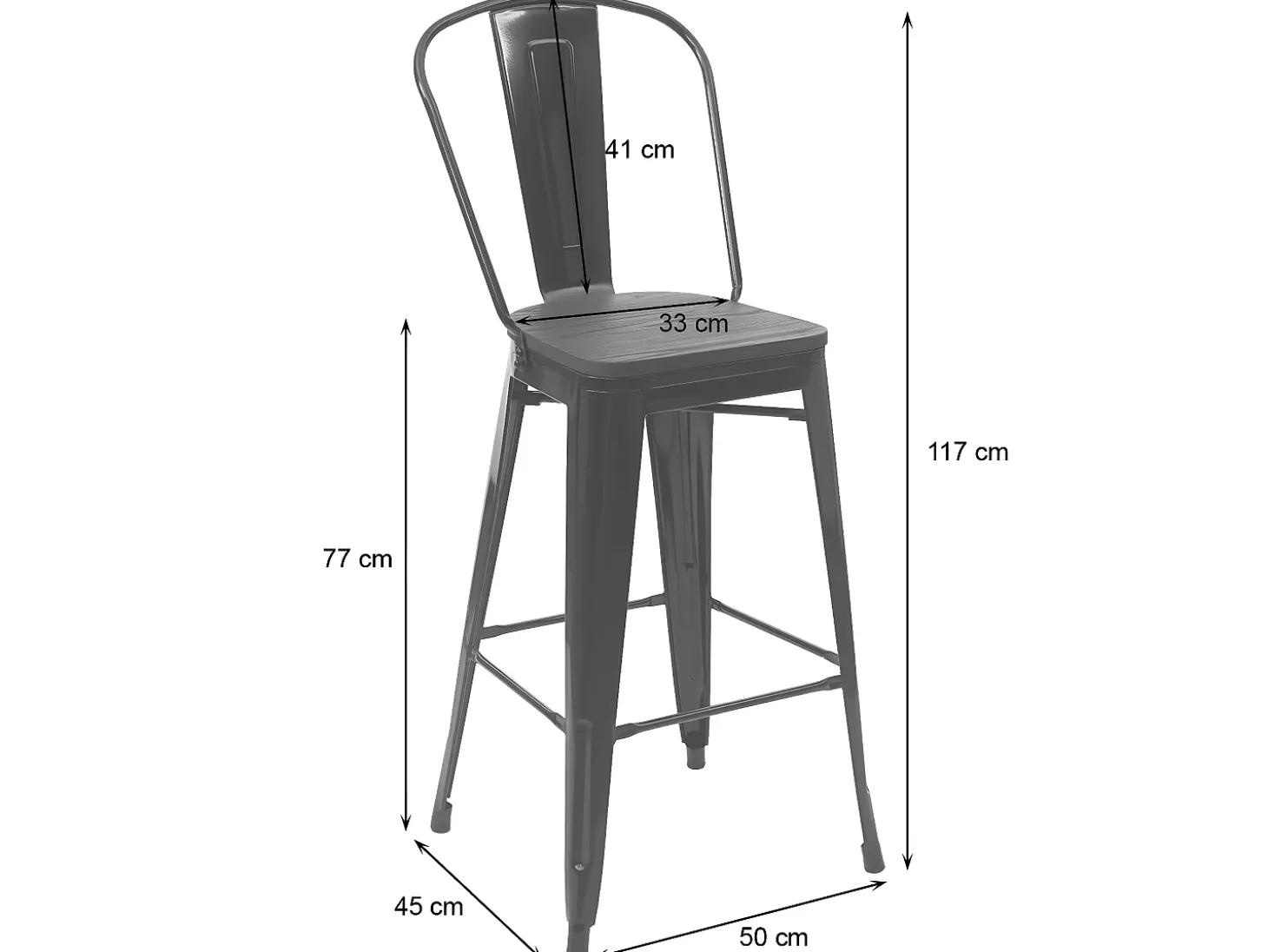 MCW-A73 Taburete de bar de metal (set de 2), negro