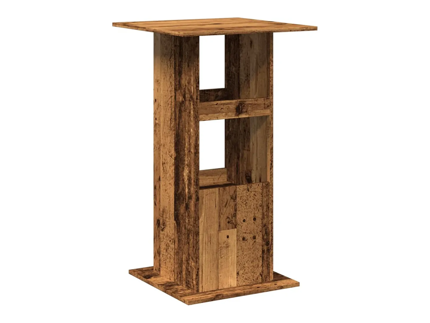 Mesa alta bar con almacenaje madera envejecida 60x60x102 cm