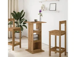 Mesa alta bar con almacenaje madera roble artisian 60x60x102 cm