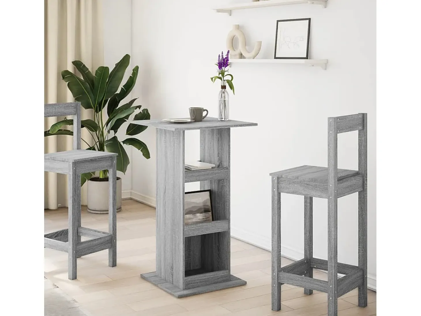 Mesa alta bar con almacenaje madera gris Sonoma 60x60x102 cm
