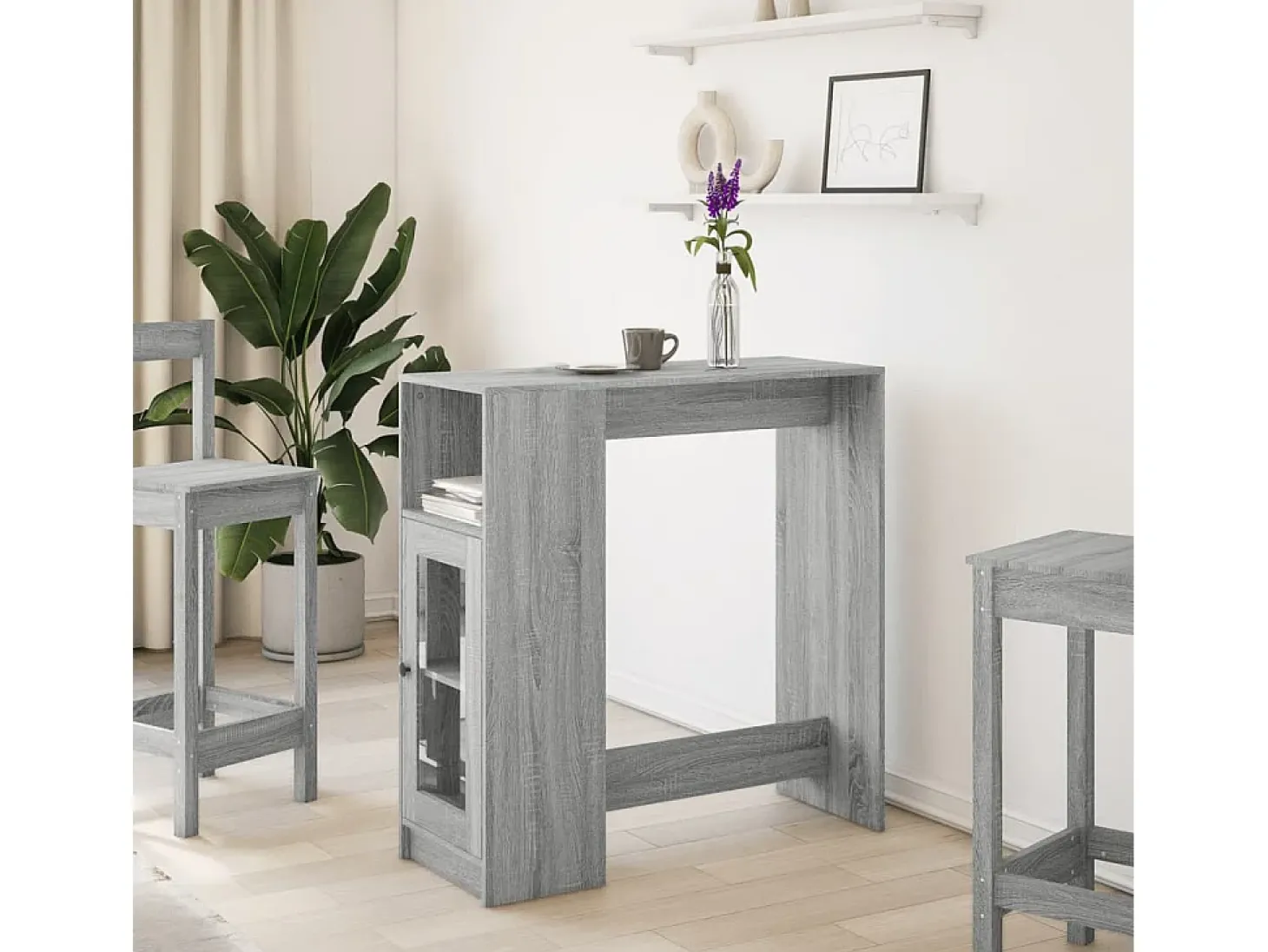 Mesa alta bar con estantes gris Sonoma 101x40x103,5 cm