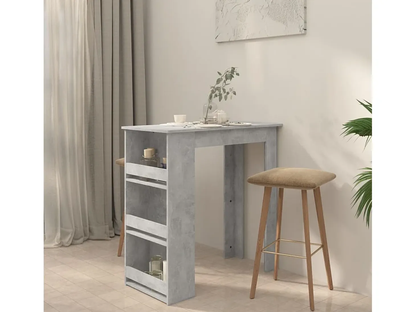 Mesa alta con estante almacenaje gris hormigón 102x50x103,5 cm ES672856