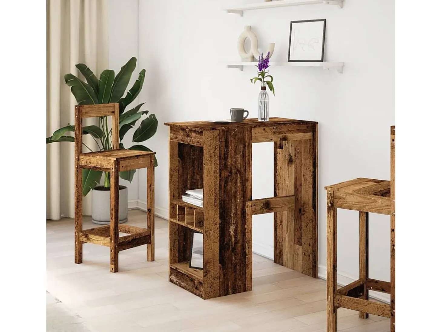 Mesa alta con estantes madera envejecida 90x47,5x103,5 cm