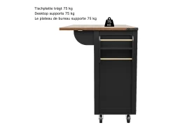 Mesa alta con tablero de espejo jaspeado, diseño moderno, MDF, color negro, patas de metal (100 x 90 x 90 cm)