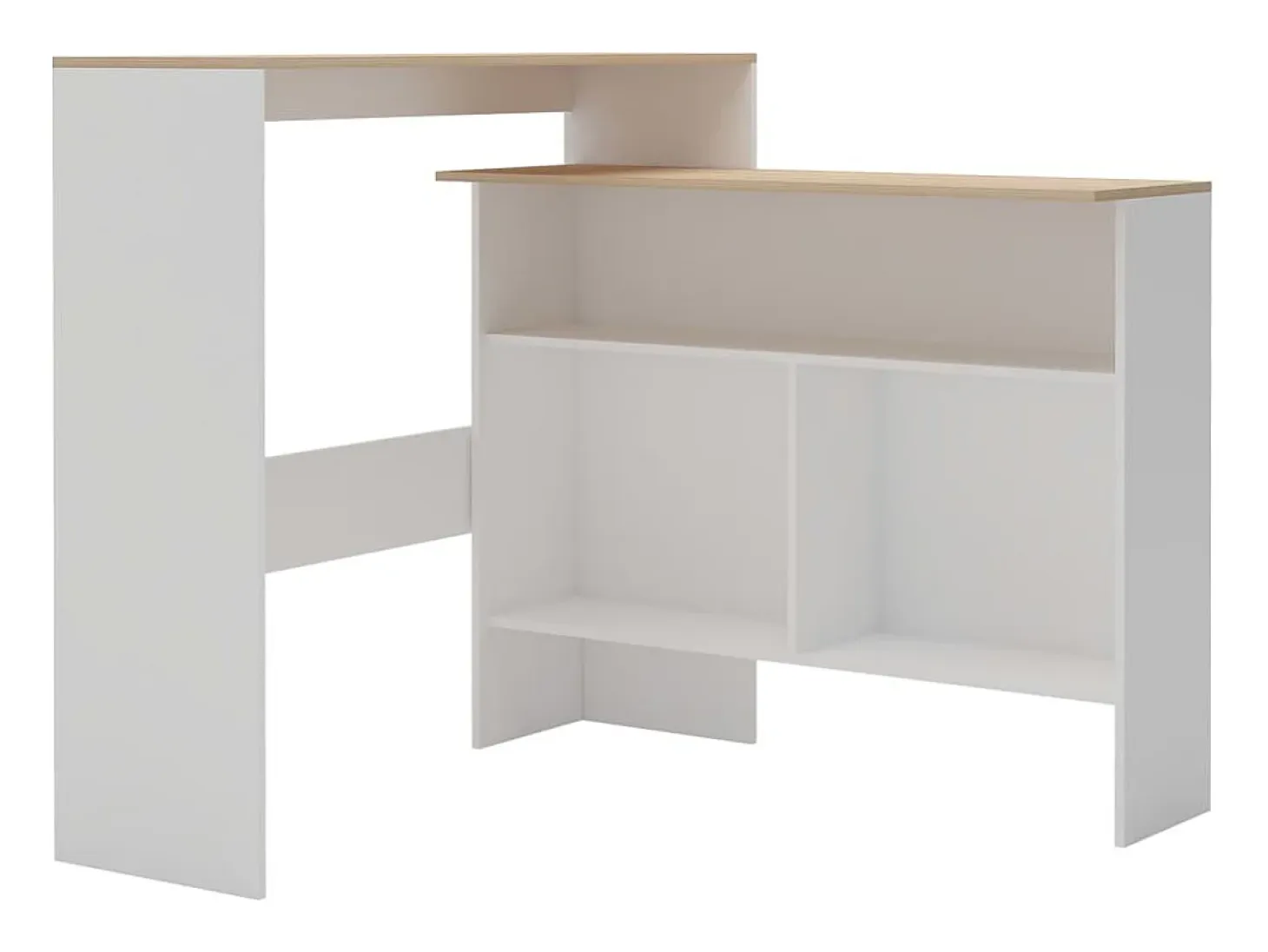 Mesa alta de bar con 2 tableros blanco y roble 130x40x120 cm