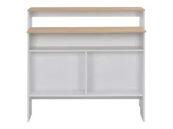 Mesa alta de bar con 2 tableros blanco y roble 130x40x120 cm