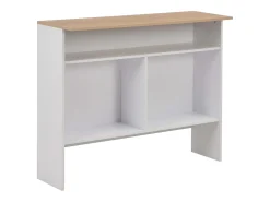 Mesa alta de bar con 2 tableros blanco y roble 130x40x120 cm