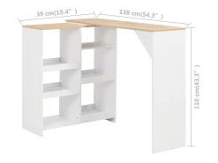 Mesa alta de bar con estante móvil blanca 138x39x110 cm