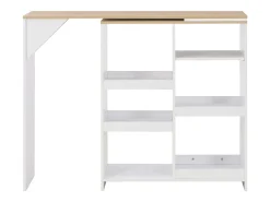 Mesa alta de bar con estante móvil blanca 138x39x110 cm