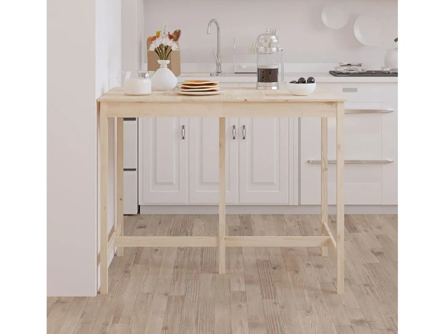 Mesa alta de bar de madera maciza de pino 140x80x110 cm