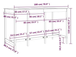 Mesa alta de bar de madera maciza de pino 180x80x110 cm