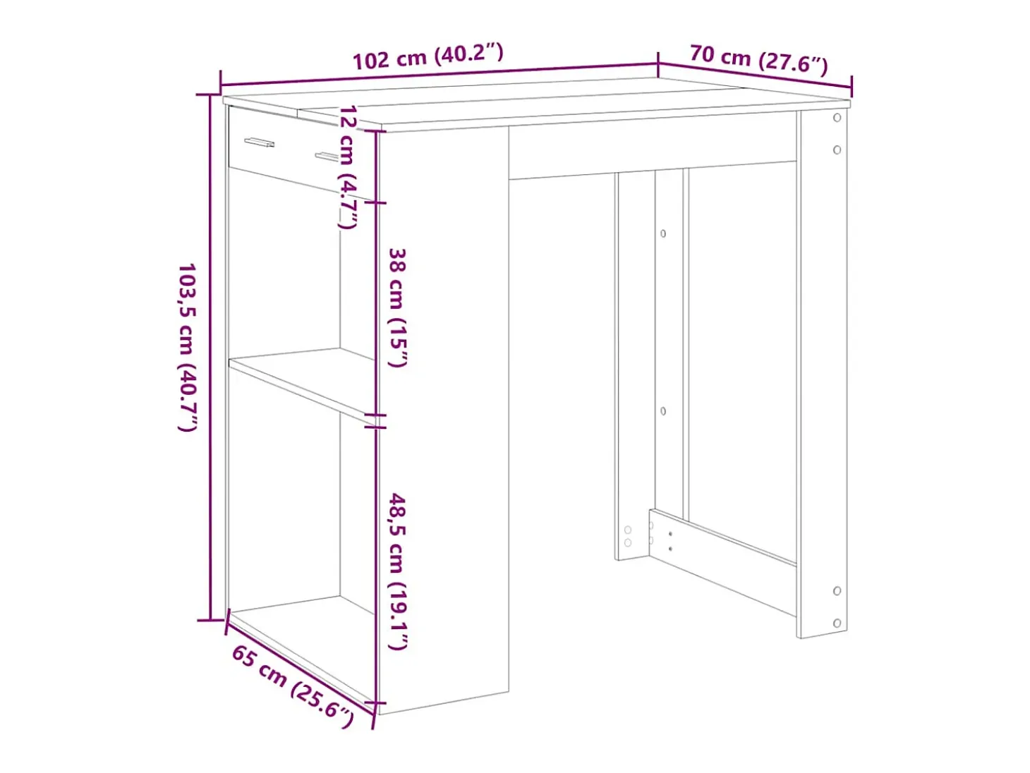 Mesa alta de bar madera ingeniería roble ahumado 102x70x103,5cm