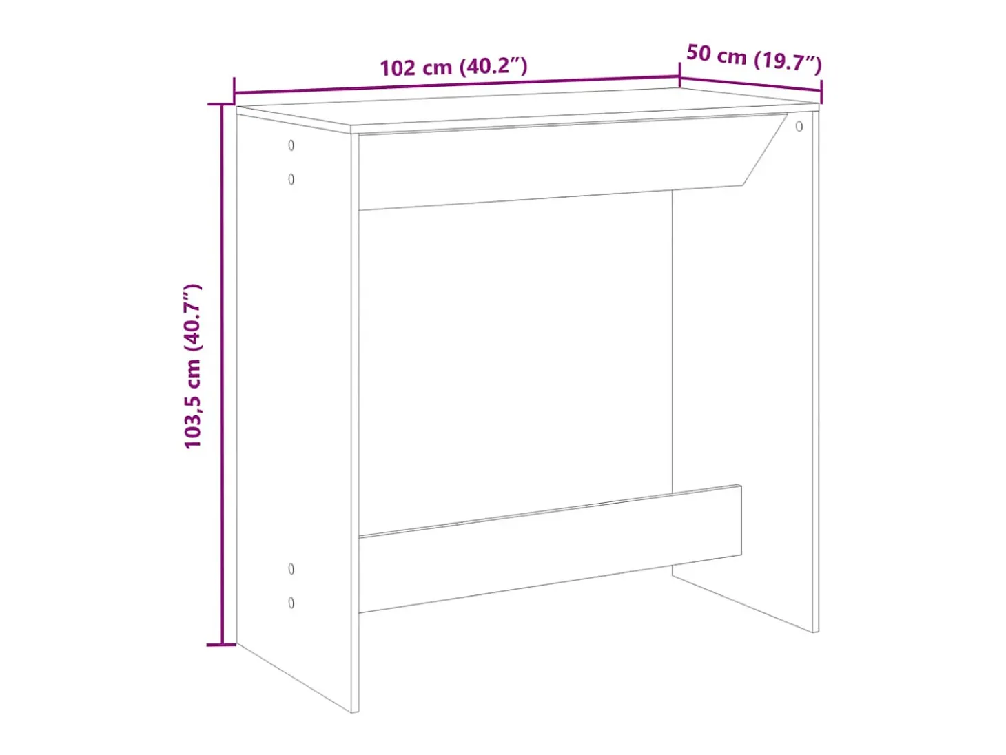Mesa alta de bar madera ingeniería gris hormigón 102x50x103,5cm