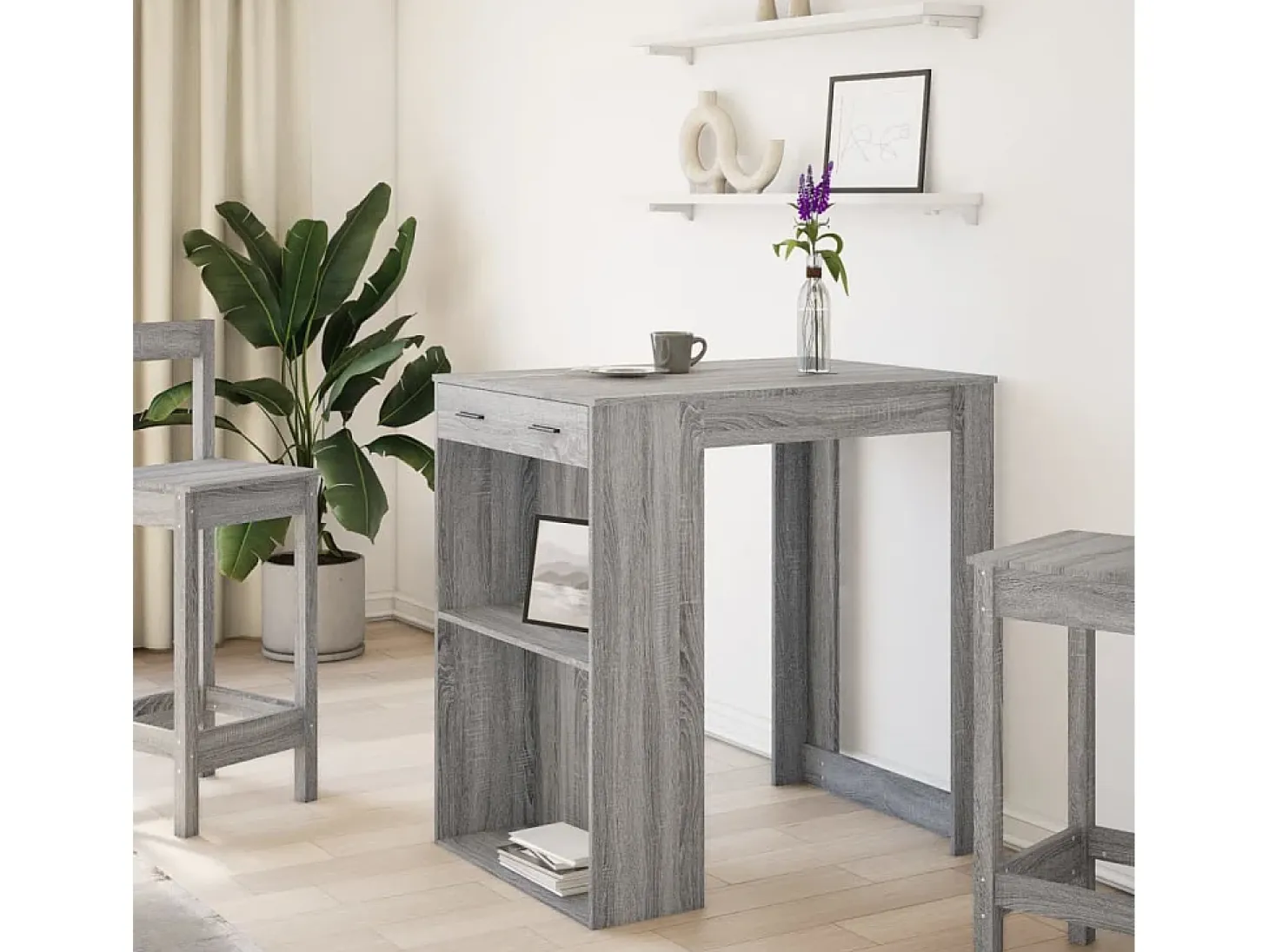 Mesa alta de bar madera ingeniería gris Sonoma 102x70x103,5 cm