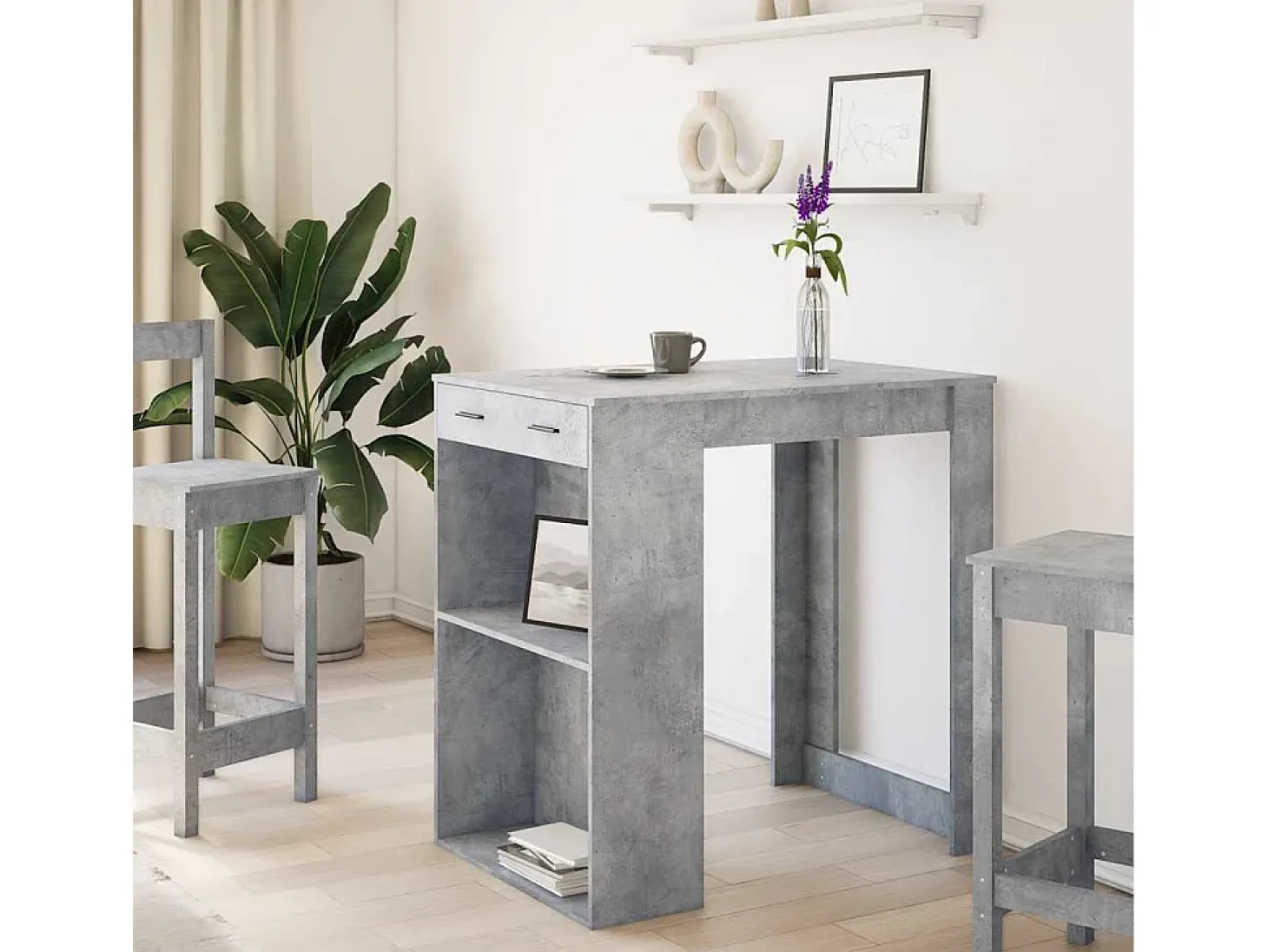 Mesa alta de bar madera ingeniería gris hormigón 102x70x103,5cm