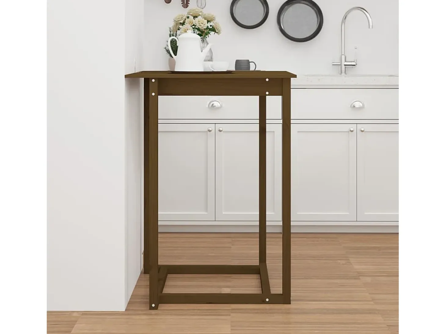 Mesa alta de bar madera maciza de pino marrón miel 80x80x110 cm ES881915