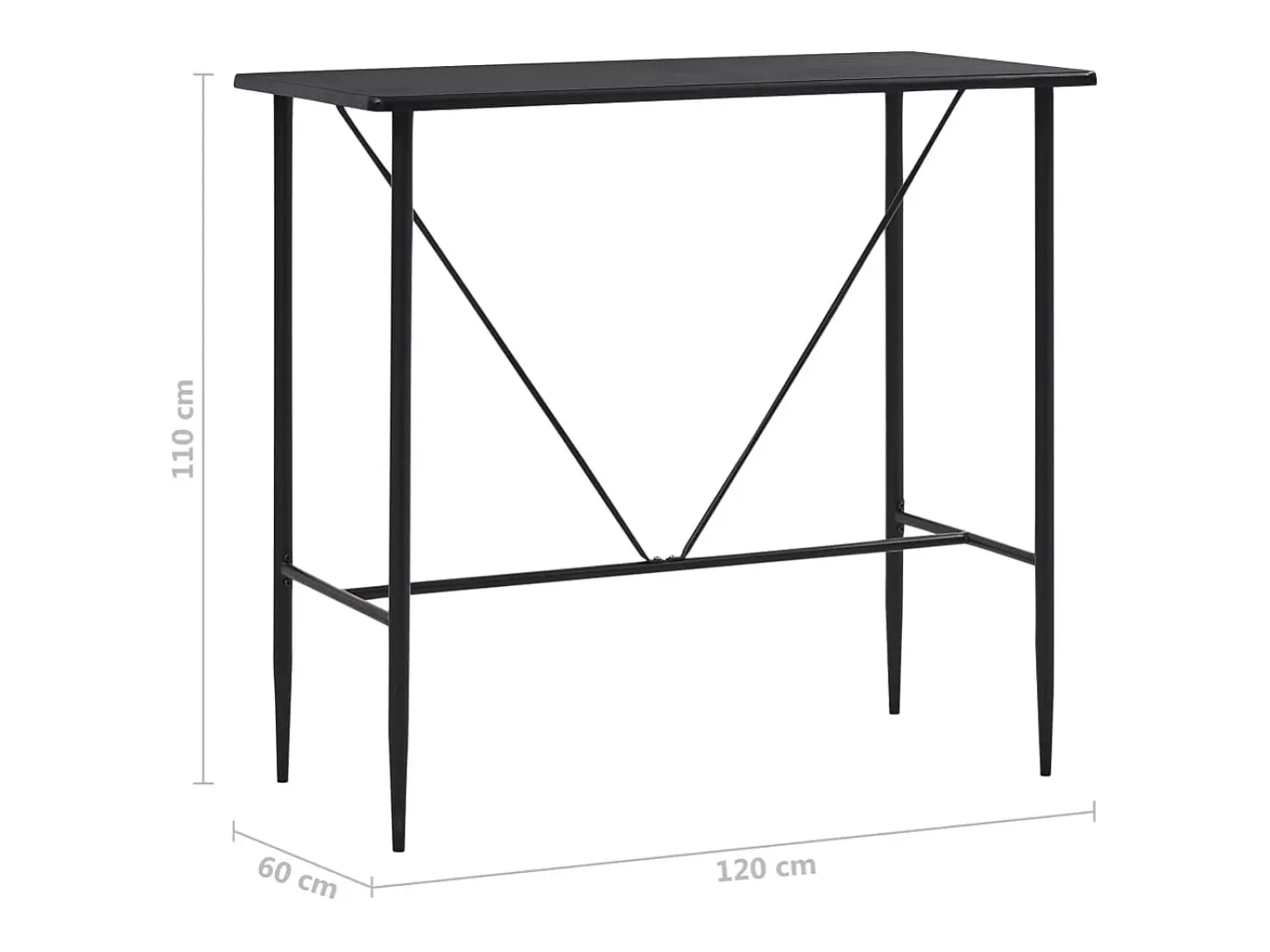 Mesa alta de cocina MDF negro 120x60x110 cm