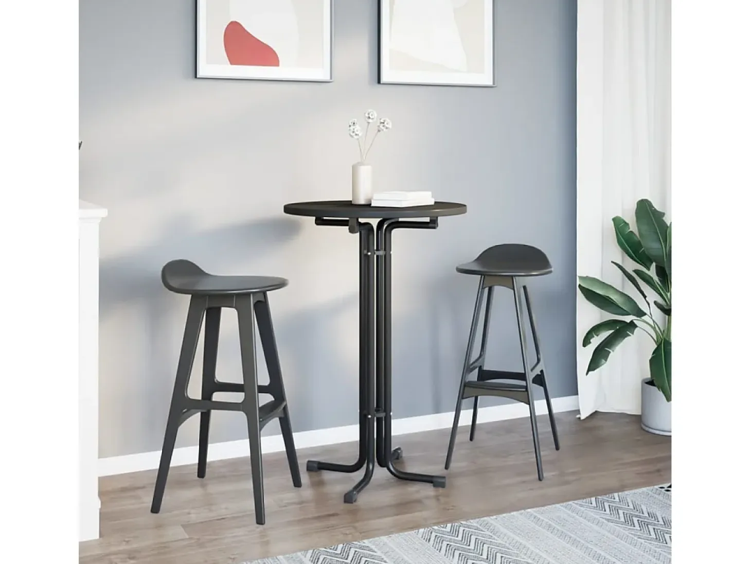 Mesa alta de comedor madera ingeniería y acero negro Ø70x110 cm ES316968
