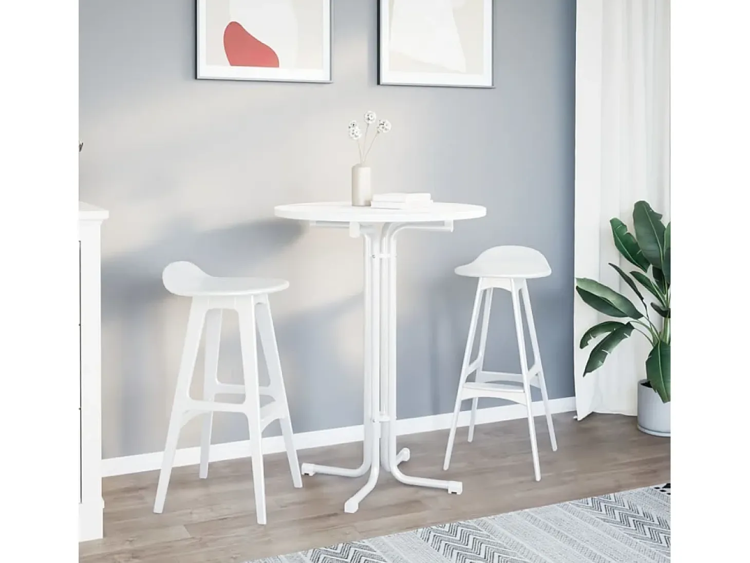 Mesa alta de comedor madera ingeniería y acero blanco Ø80x110cm