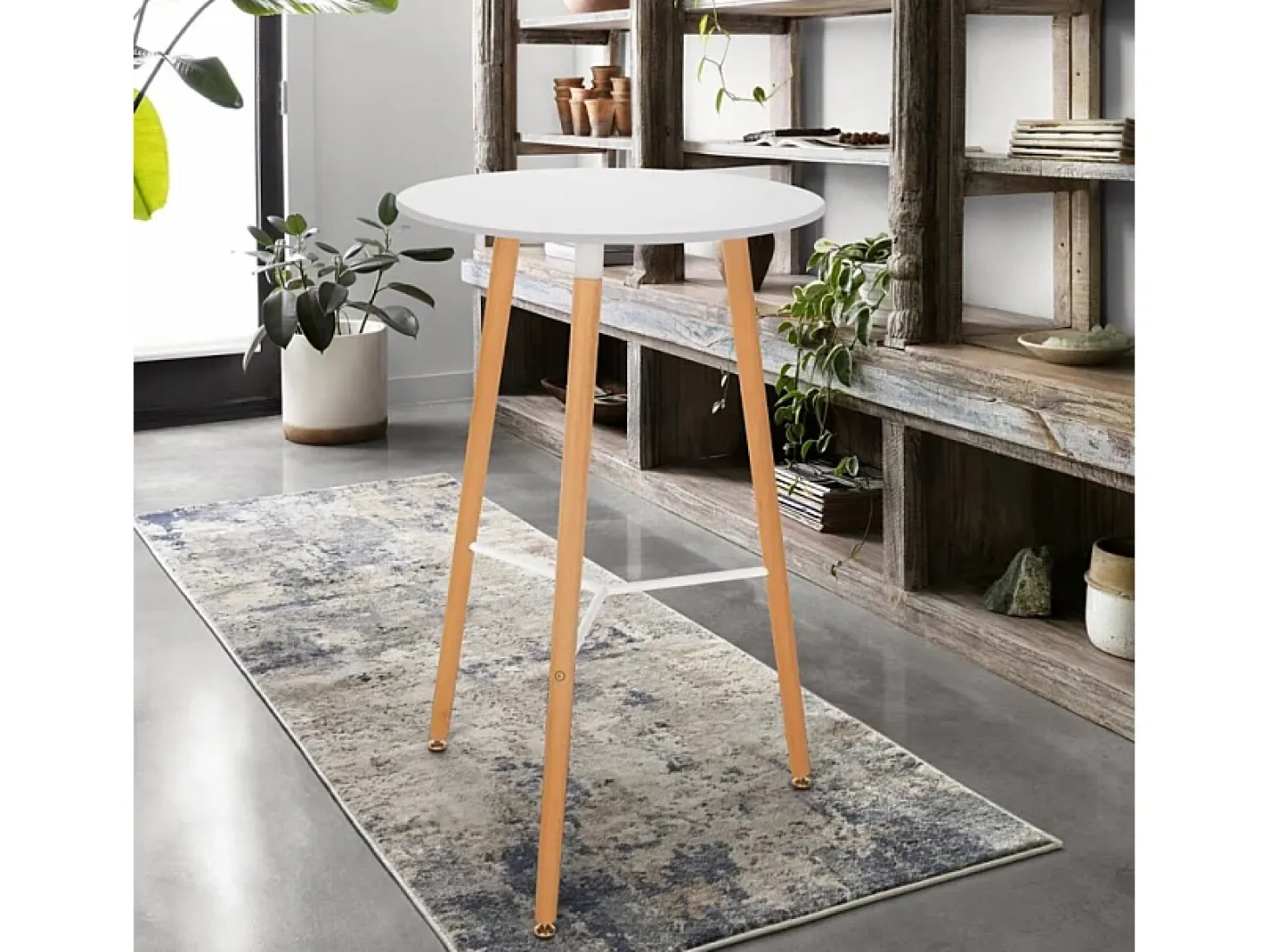 Mesa alta de diseño escandinavo de madera 60x60 redonda de madera Shrub - Blanco