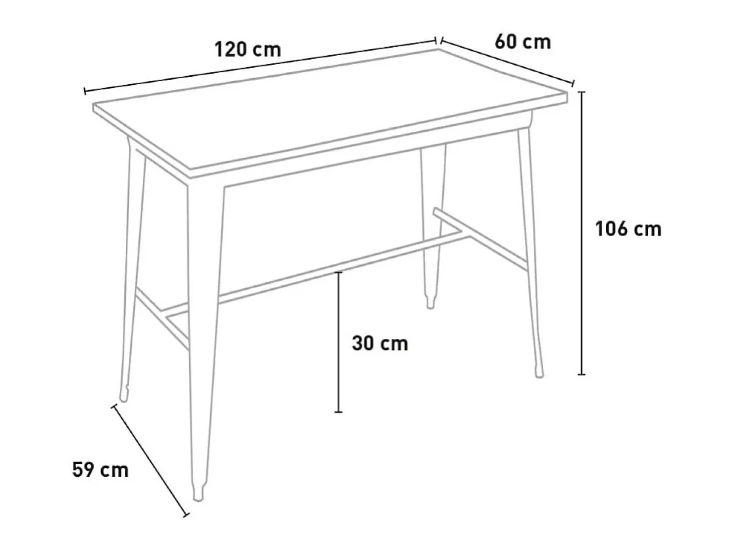 Mesa alta estilo industrial para taburete bar cocina 120 x 60 x 106 cm Catal - Blanco