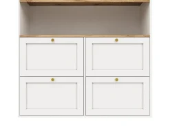 Mesa alta giratoria 360°, con 4 cajones y estantes abiertos, diseño moderno, MDF, blanco (105x39x102 cm)