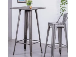 Mesa alta industrial en acero envejecido y madera oscura - Bistro - Antique