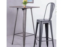 Mesa alta industrial en acero envejecido y madera oscura - Bistro - Antique