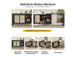 Mesa alta pivotante 360° con rango, mesa extensible con puertas en rotin, étagère ouverte, en MDF, negro (107x40x71,4 cm)
