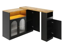 Mesa alta pivotante 360°, diseño moderno, negro mate con puerta en cristal Changhong et éclairage LED, mueble de gama (197x39,6x100 cm)