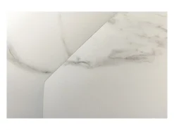 Mesa ATONIA – Ovalada extensible 130 a 190 cm – Tablero de cerámica efecto mármol blanco – Patas de metal – Estilo moderno