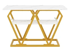 Mesa auxiliar (1) - 120 x 29,5 x 80 cm - Mesa de comedor, tablero de madera, tablero de mármol, blanco