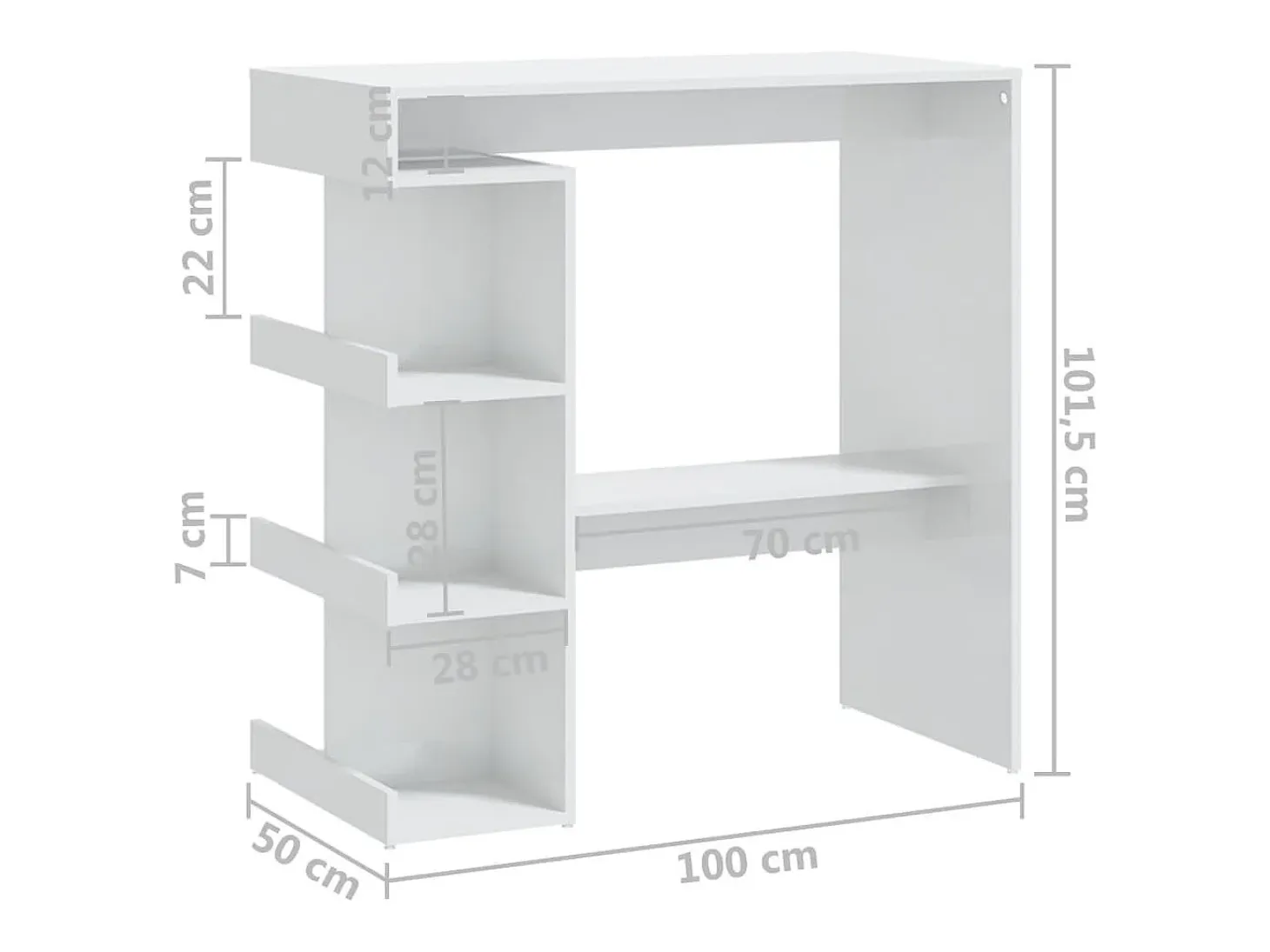 Mesa bar con estante aglomerado blanco brillo 100x50x101,5 cm