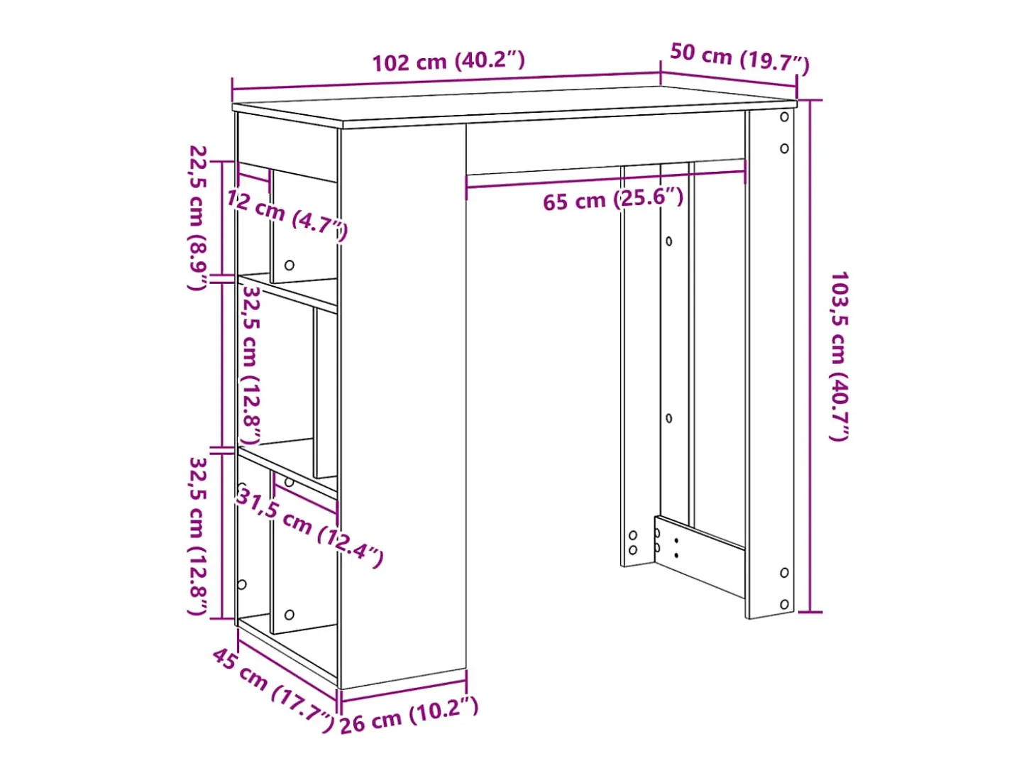 Mesa bar con estantes madera ingeniería blanca 102x50x103,5 cm