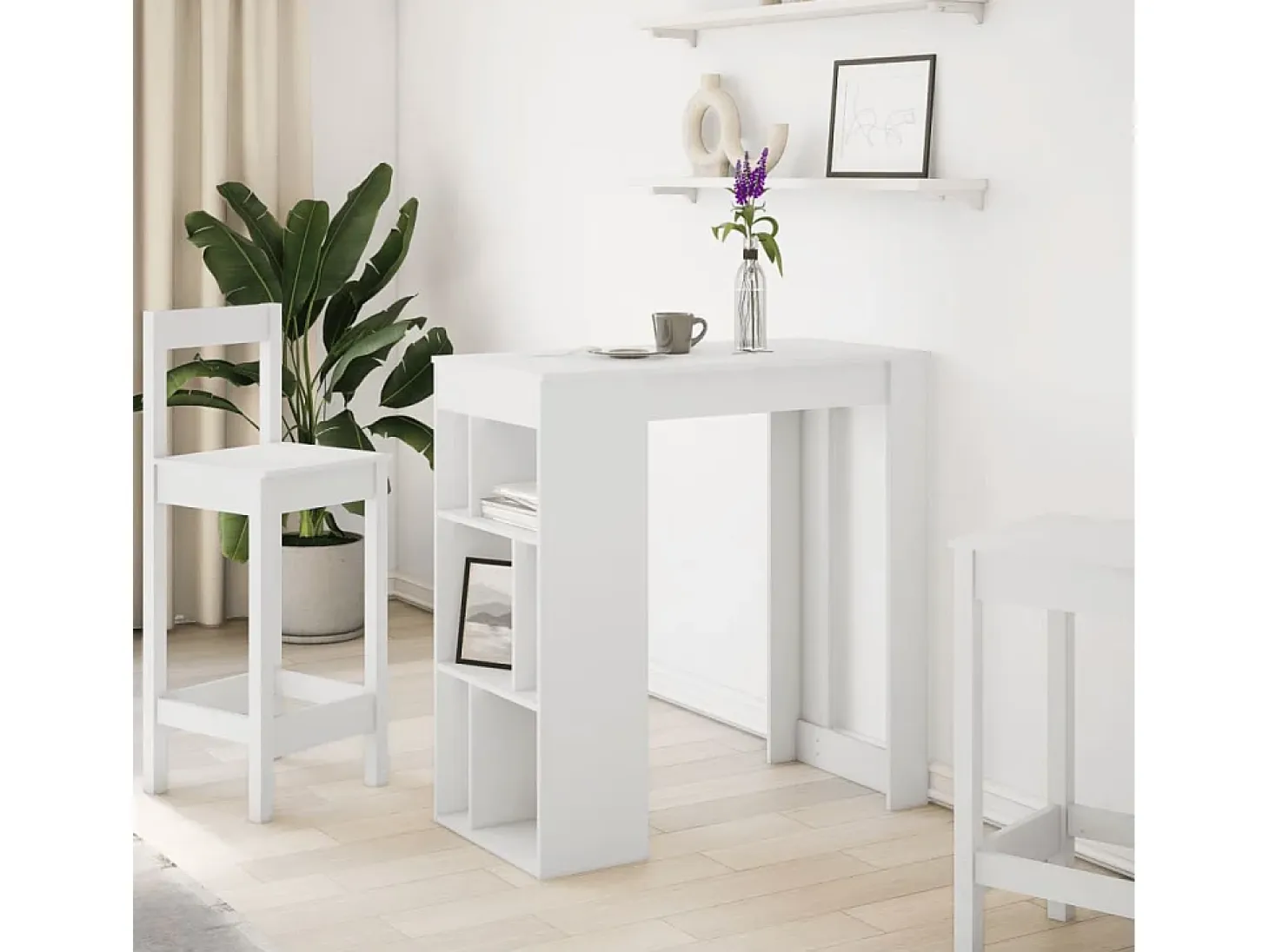 Mesa bar con estantes madera ingeniería blanca 102x50x103,5 cm
