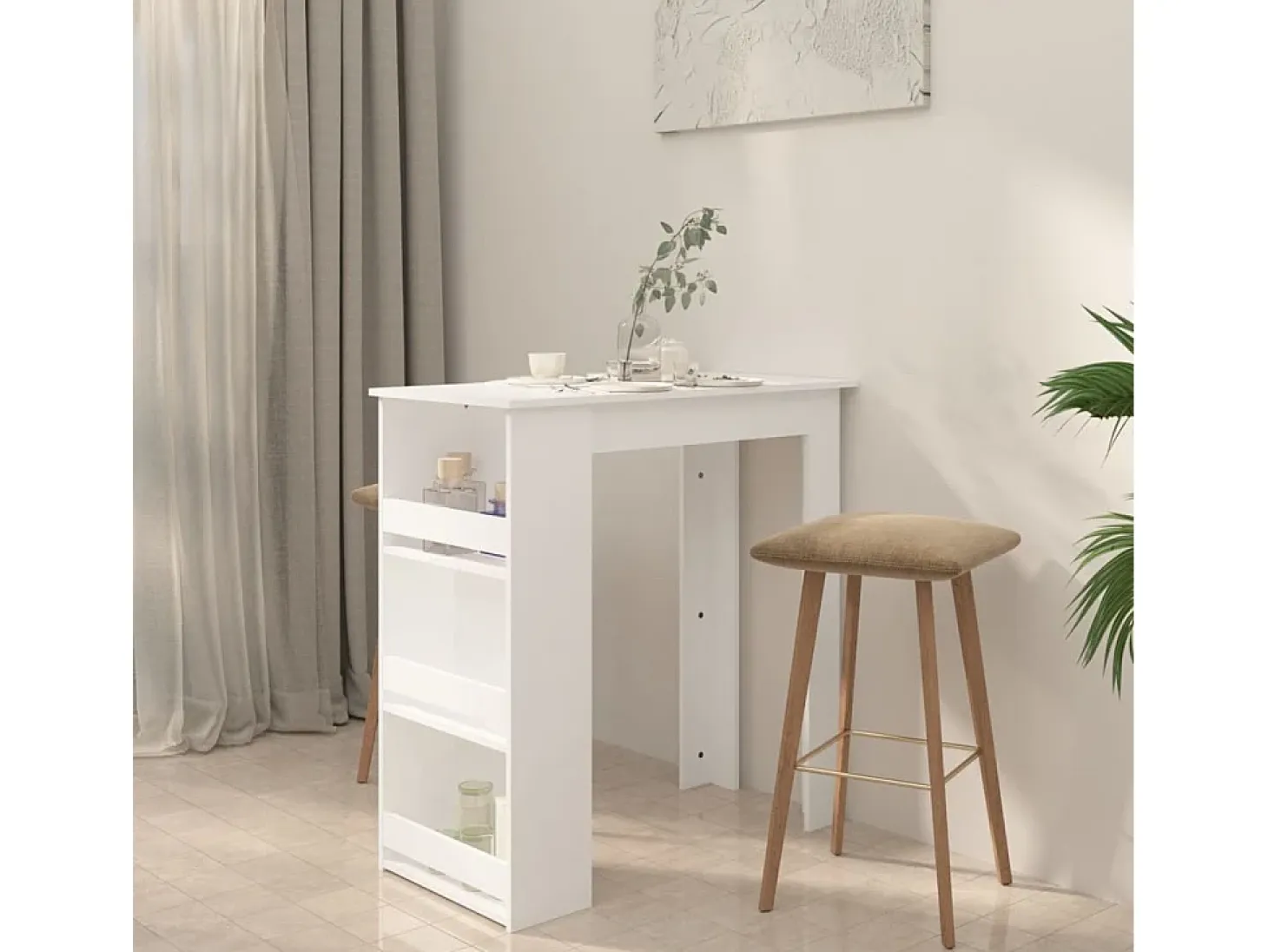 Mesa bar estante almacenaje contrachapada blanco 102x50x103,5cm ES872893