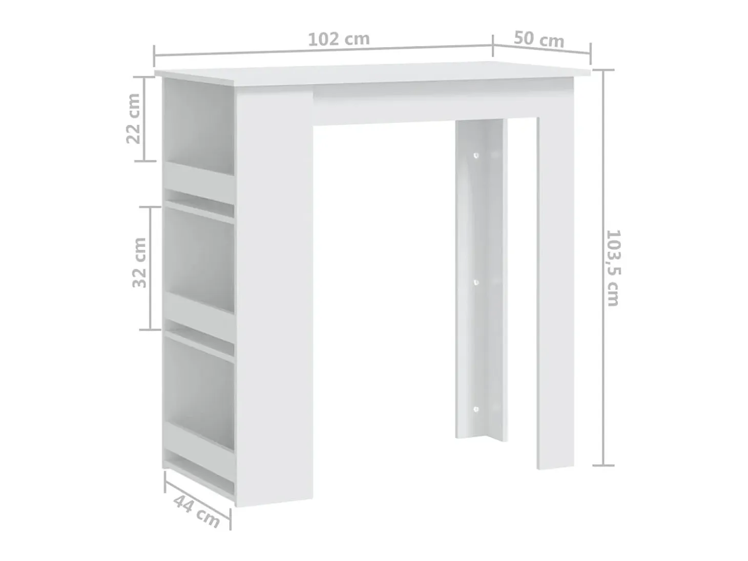 Mesa bar estante almacenaje contrachapada blanco 102x50x103,5cm